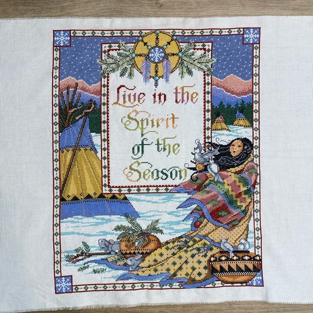 Vintage Nature Native American Completed Cross Stitch‎ Art